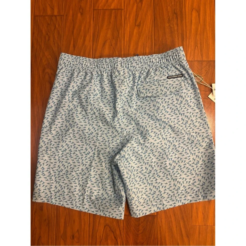 NWT Southern Tide Swim Trunks Cerulean Blue Fintastic Fish Print Boys XL